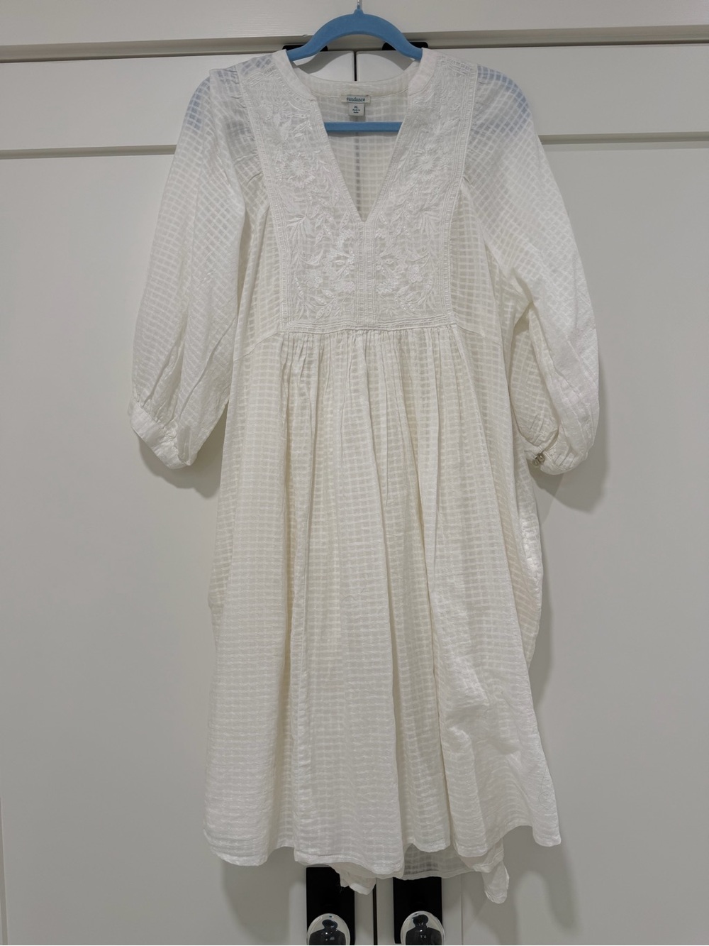 Sundance XL White Embroidered Cotton Boho Midi Dress High Low Lined - Picture 2 of 14